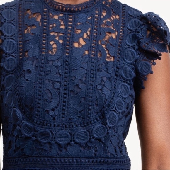 Sea NY Abby Puff Sleeve Lace Dress Navy Blue - Picture 4 of 13